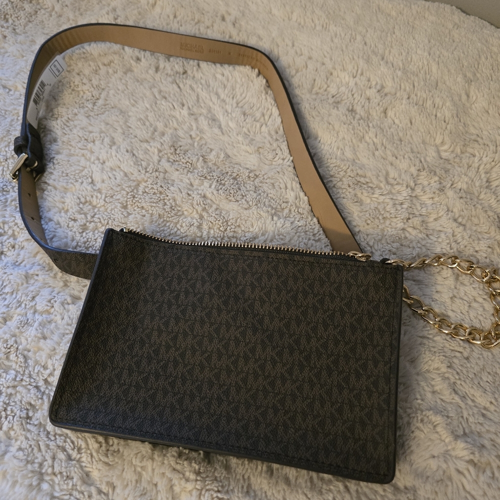 Michael Kors Black and Tan Belt Bag - Size Medium